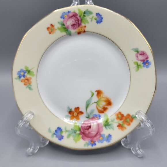 Vtg TK Thuny Czechoslovakia Lexington Floral 2 Bread Butter Plates Gold Trim 6" - Picture 3 of 8